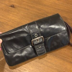Elegant Black Leather Clutch with Buckle